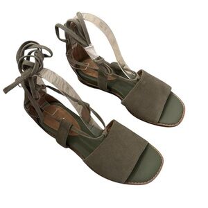 J.Jill Evonne Sandals Sz 6.5 Green Suede Gladiator Lace Up Demi Wedge Back Zip